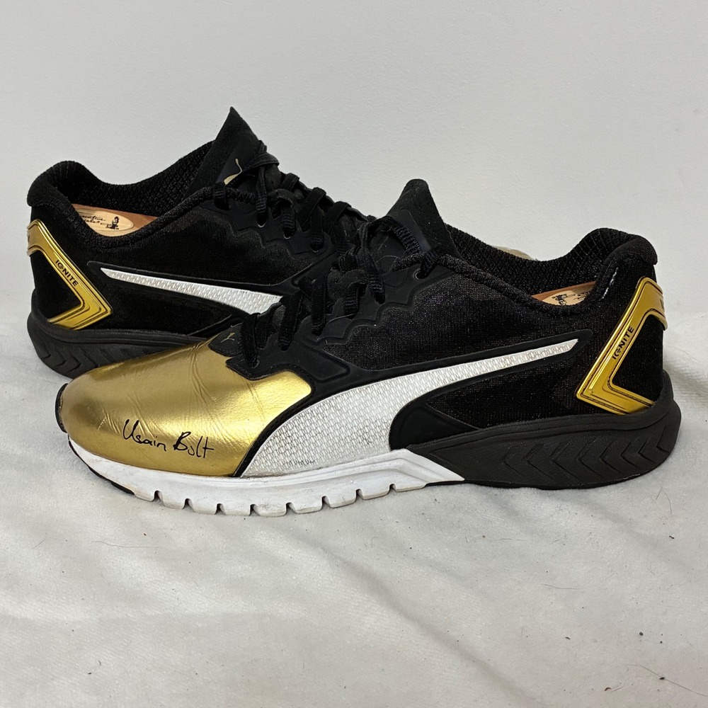 Puma Ignite Dual Usain Bolt Mens Running Shoes Black Gold 189094-01